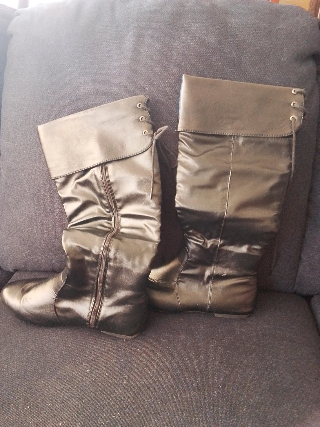 Black Fold-Over Knee-High Boots - photo 2