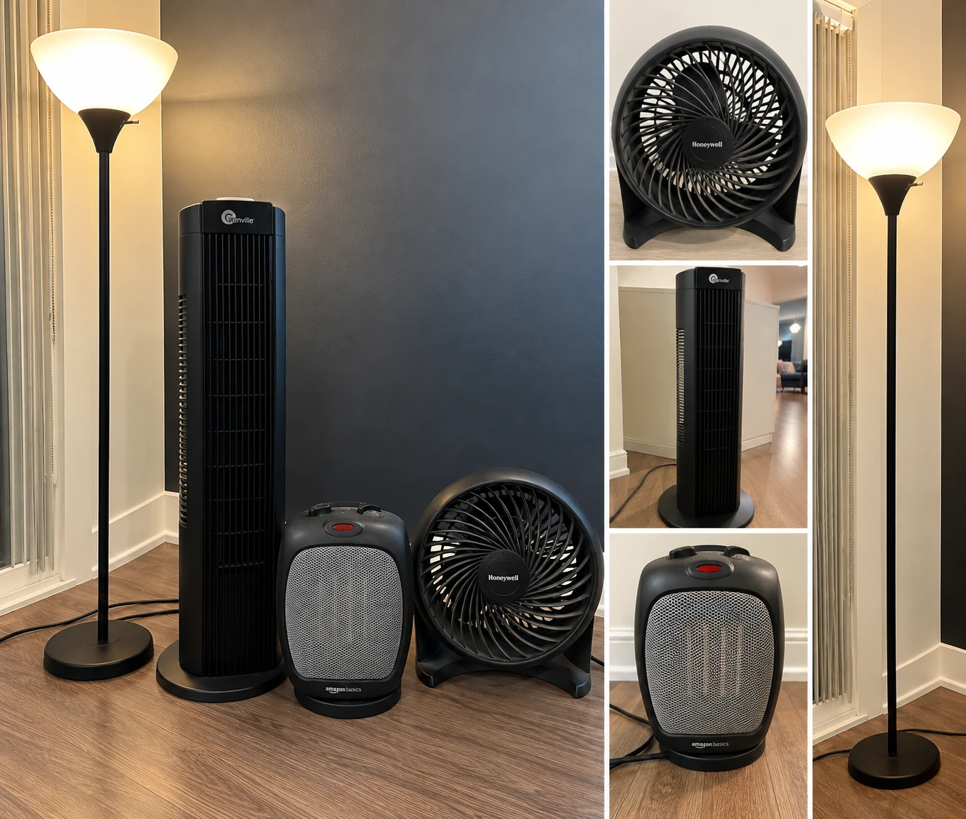 2 Fans + Space Heater + Floor Lamp – 4 Items Bundle