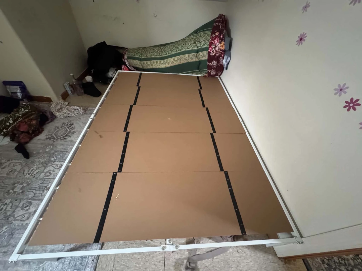 White Metal Bed Frame Platform with board