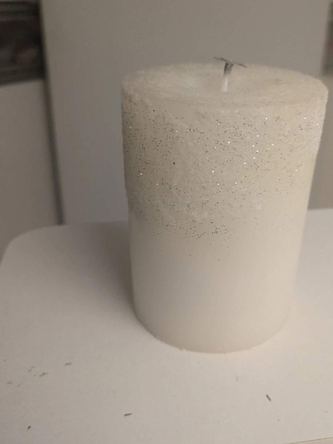 White Glitter Pillar Candle