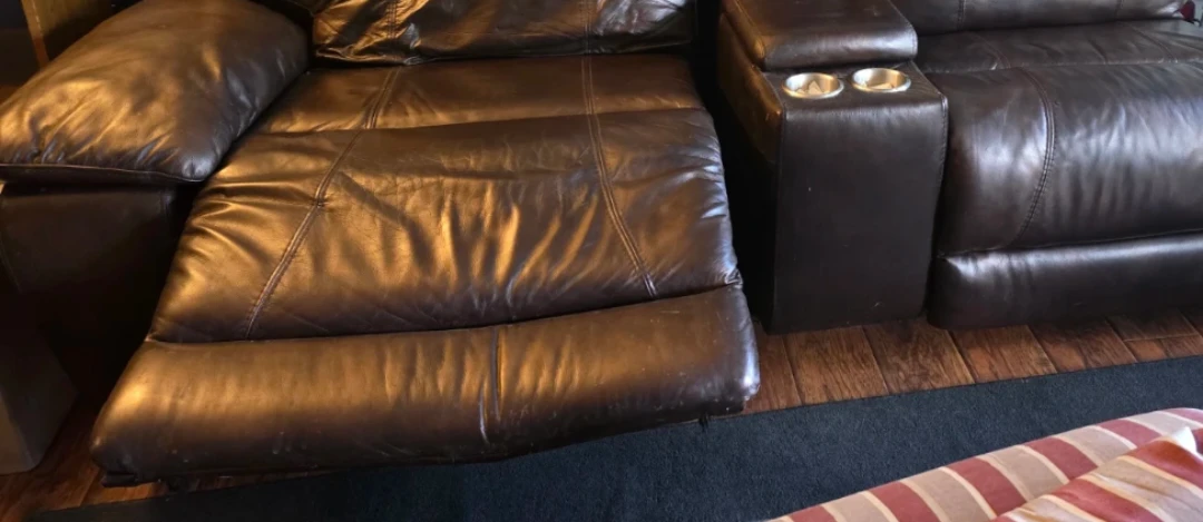 Dark Brown Leather Reclining Sofa with Console - photo 3