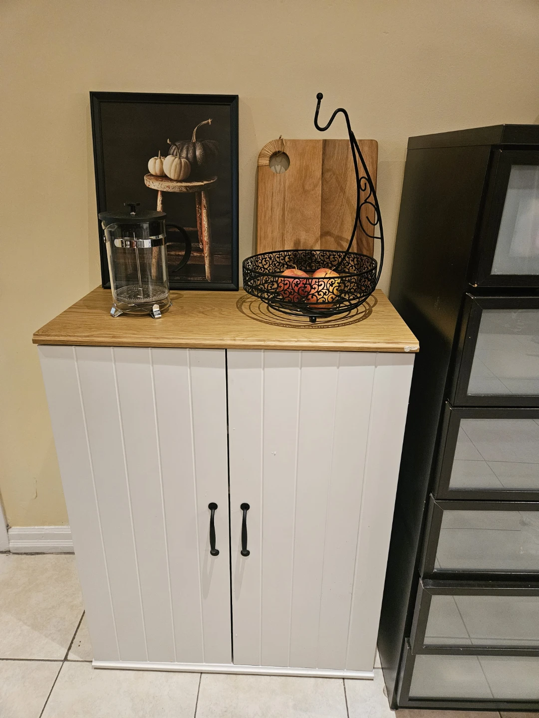 White Storage Cabinet with Wooden Top - photo 2