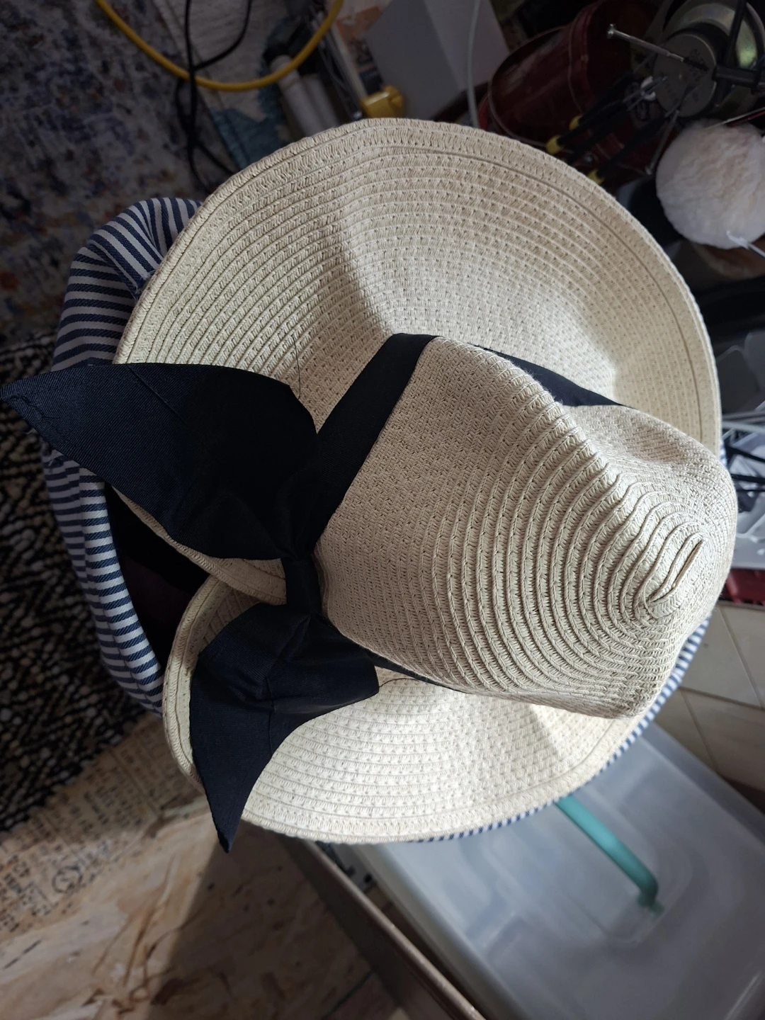 Straw Hat with Black Ribbon Detail