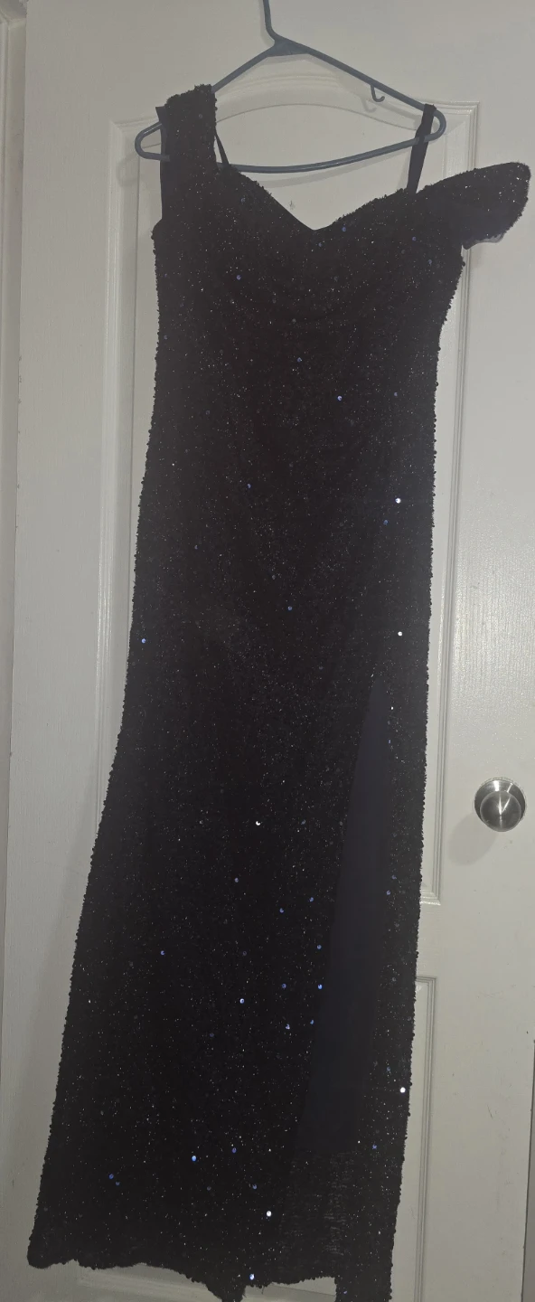Navy Blue Sequinned Off-Shoulder Gown