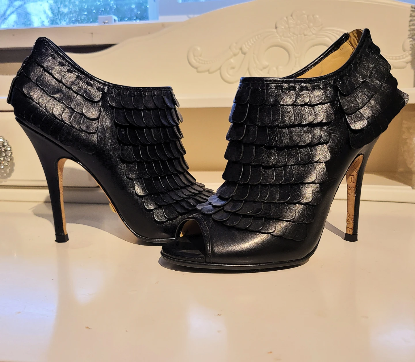 L.A.M.B. Black Peep-Toe Heels