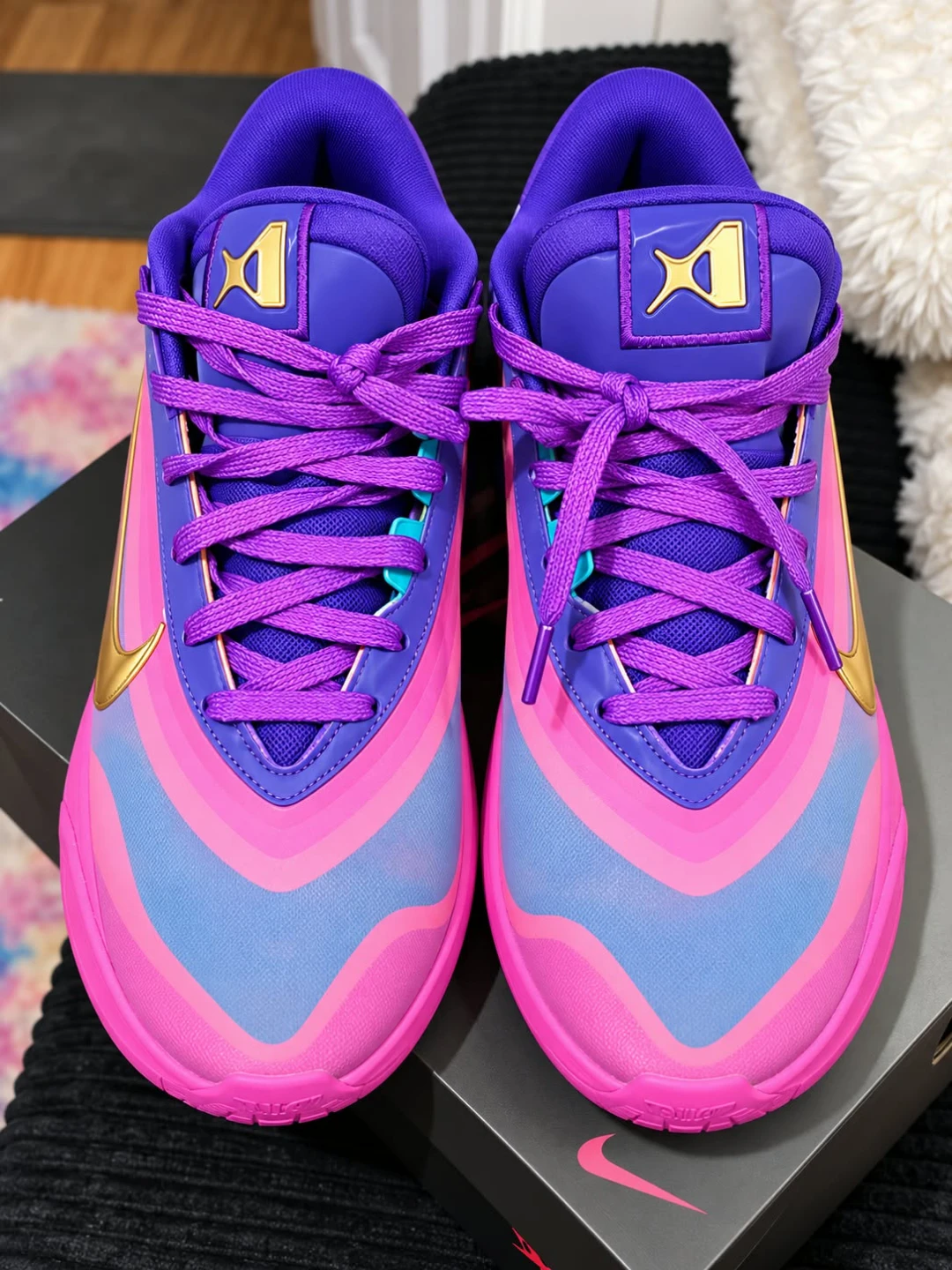 Nike A'One Fierce Purple Metallic Gold Basketball Shoes - photo 5