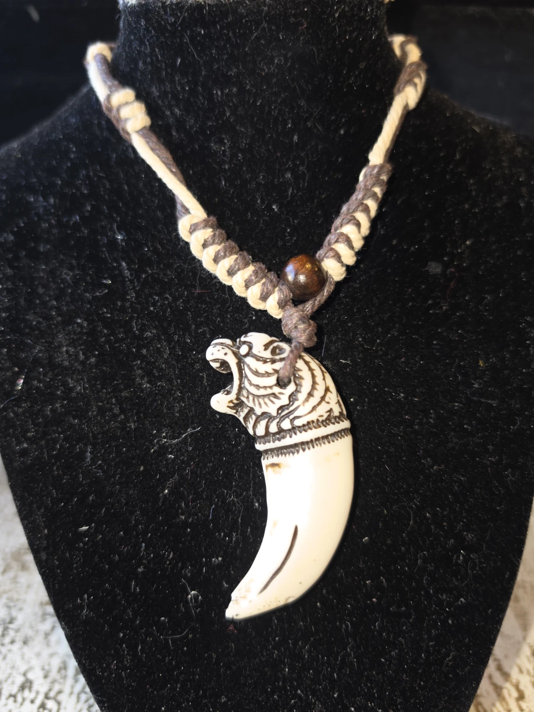 Bear engraved tooth necklace