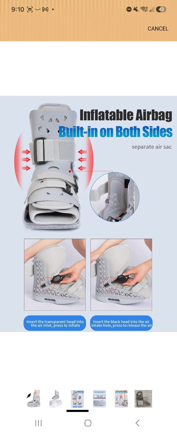 Inflatable Walking Boot - Short Air Cam Walker - Gray Large - photo 3
