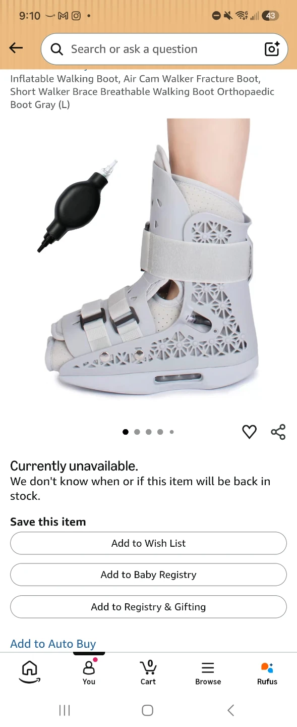 Inflatable Walking Boot - Short Air Cam Walker - Gray Large