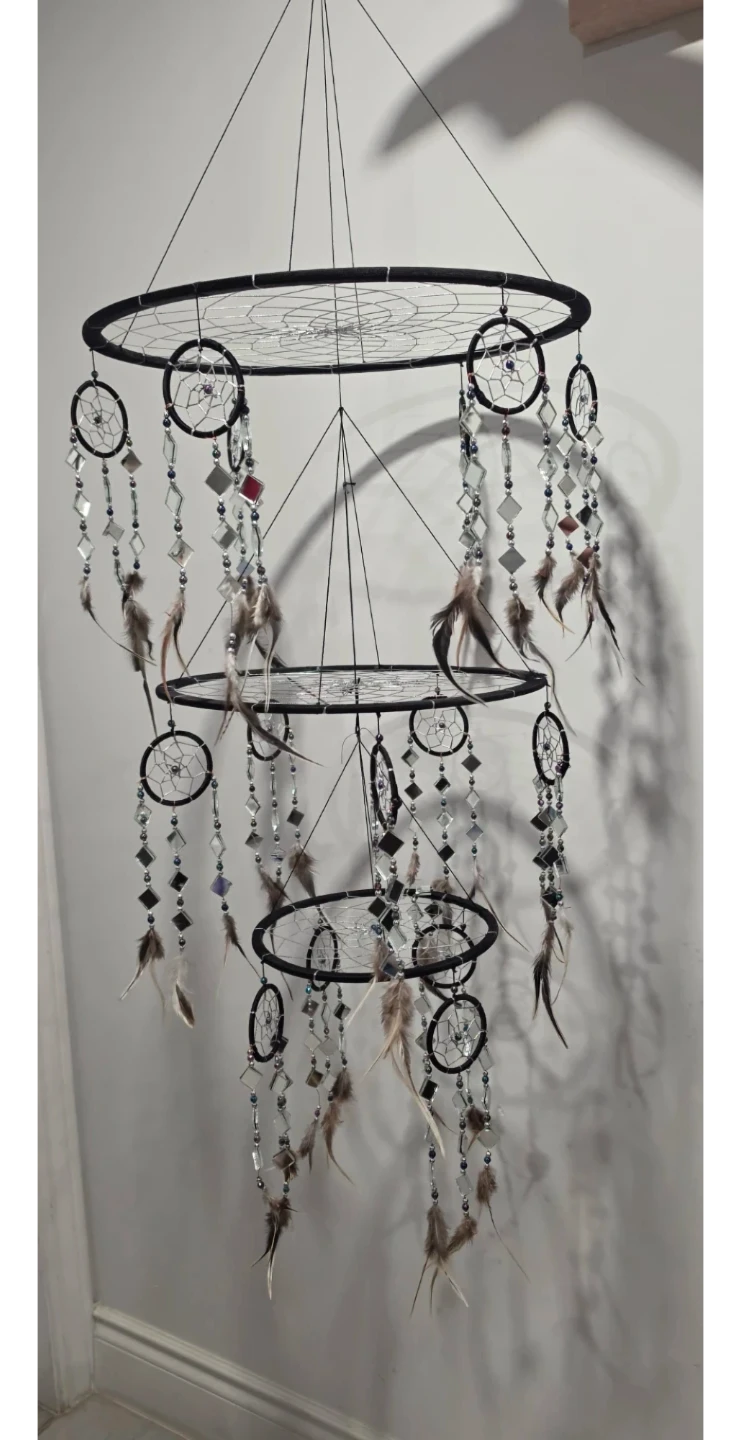 Three-Tier Black Dreamcatcher Wall Hanging