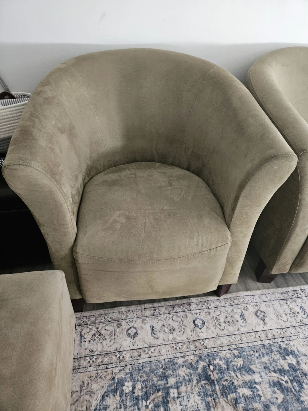 Set of Two Velvet Barrel Chairs with Footstool - photo 3