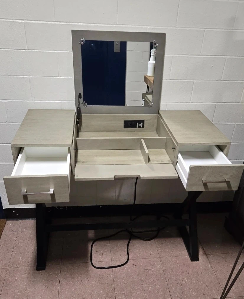 Modern Flip Top Vanity Makeup Desk with Mirror & Power Outlets - photo 3