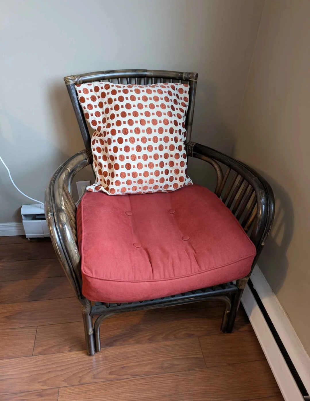 Vintage Rattan Accent Chair with Cushions (X2)