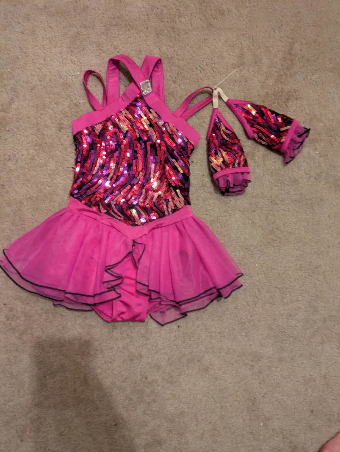 Pink Sequin Dance Costume with Sleeves