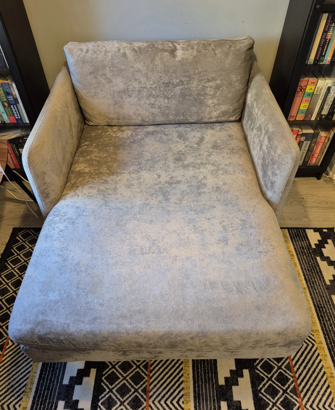 Grey Velvet Chaise Lounge Chair