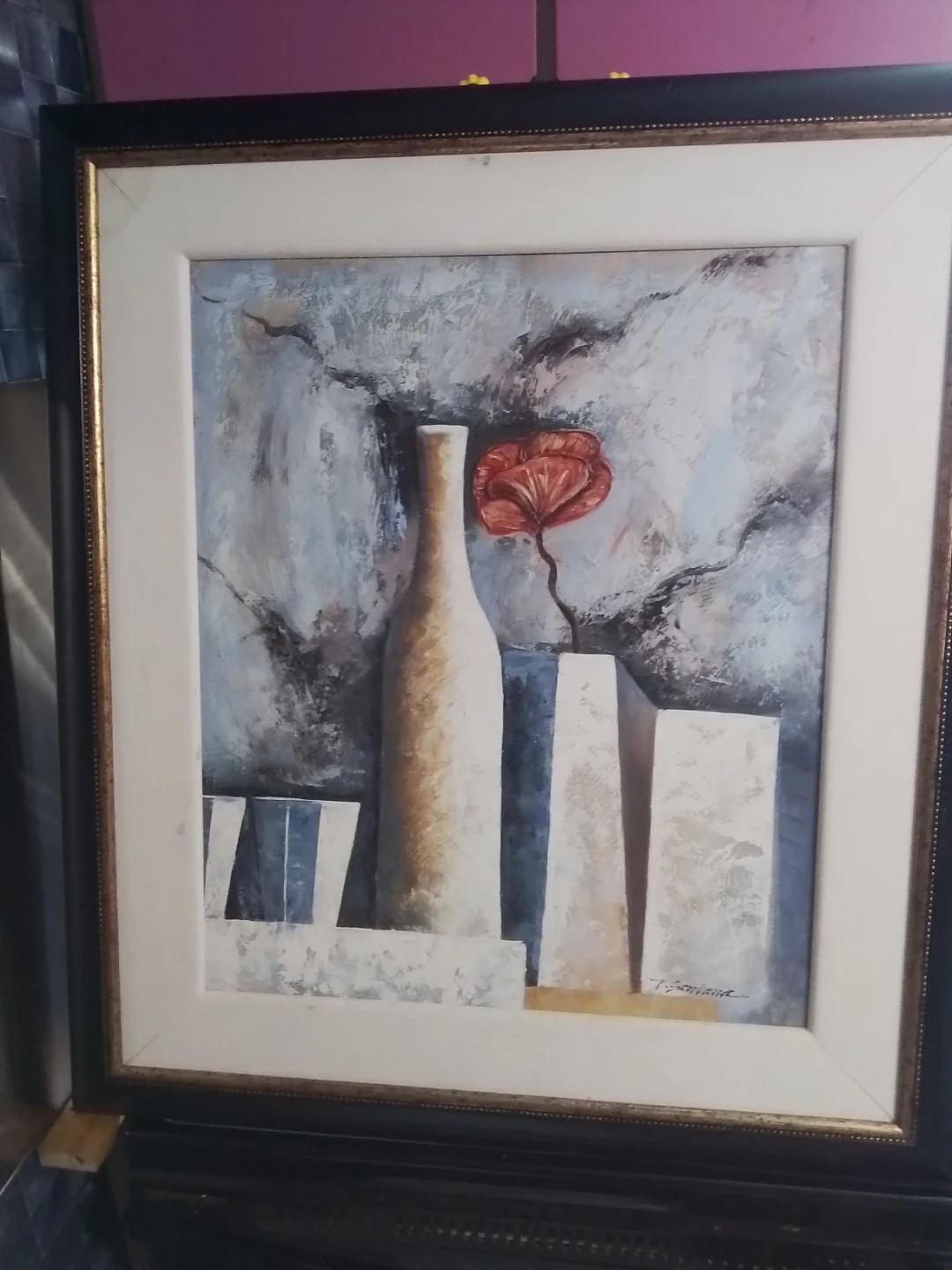 MCM Abstract Still Life Oil Painting – Signed T. Santana