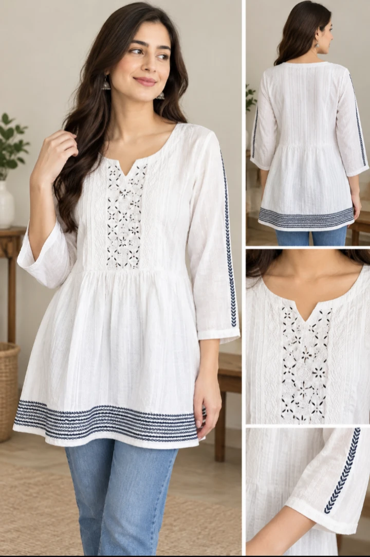 Expressions India White Embroidered Top