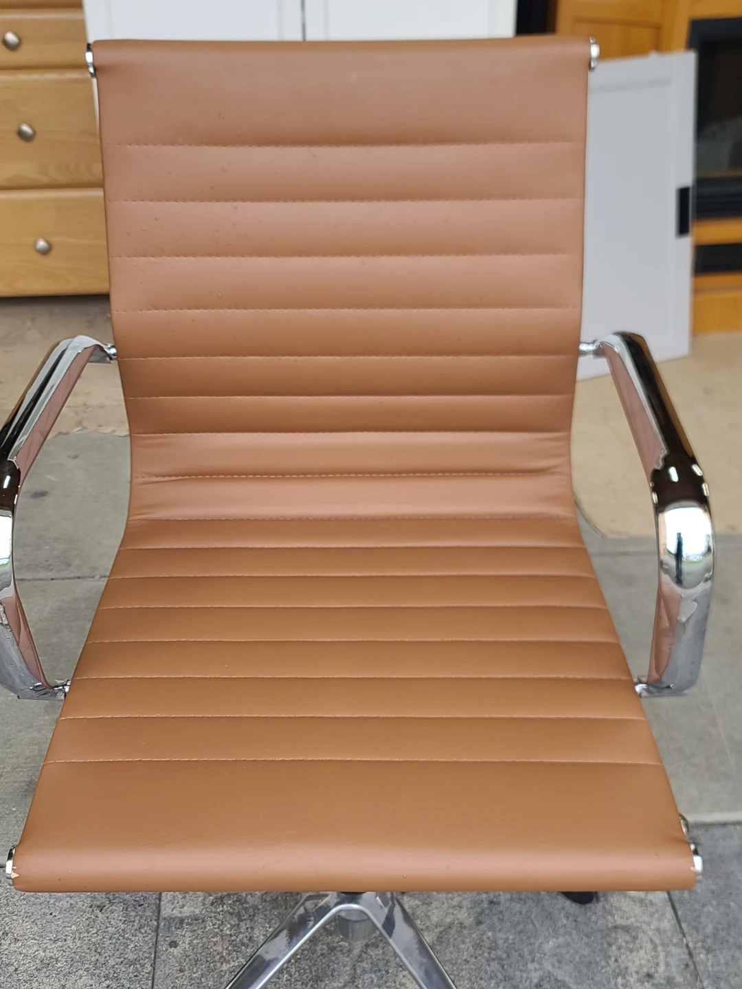 Cognac Faux Leather & Chrome Executive Office Chair - photo 2