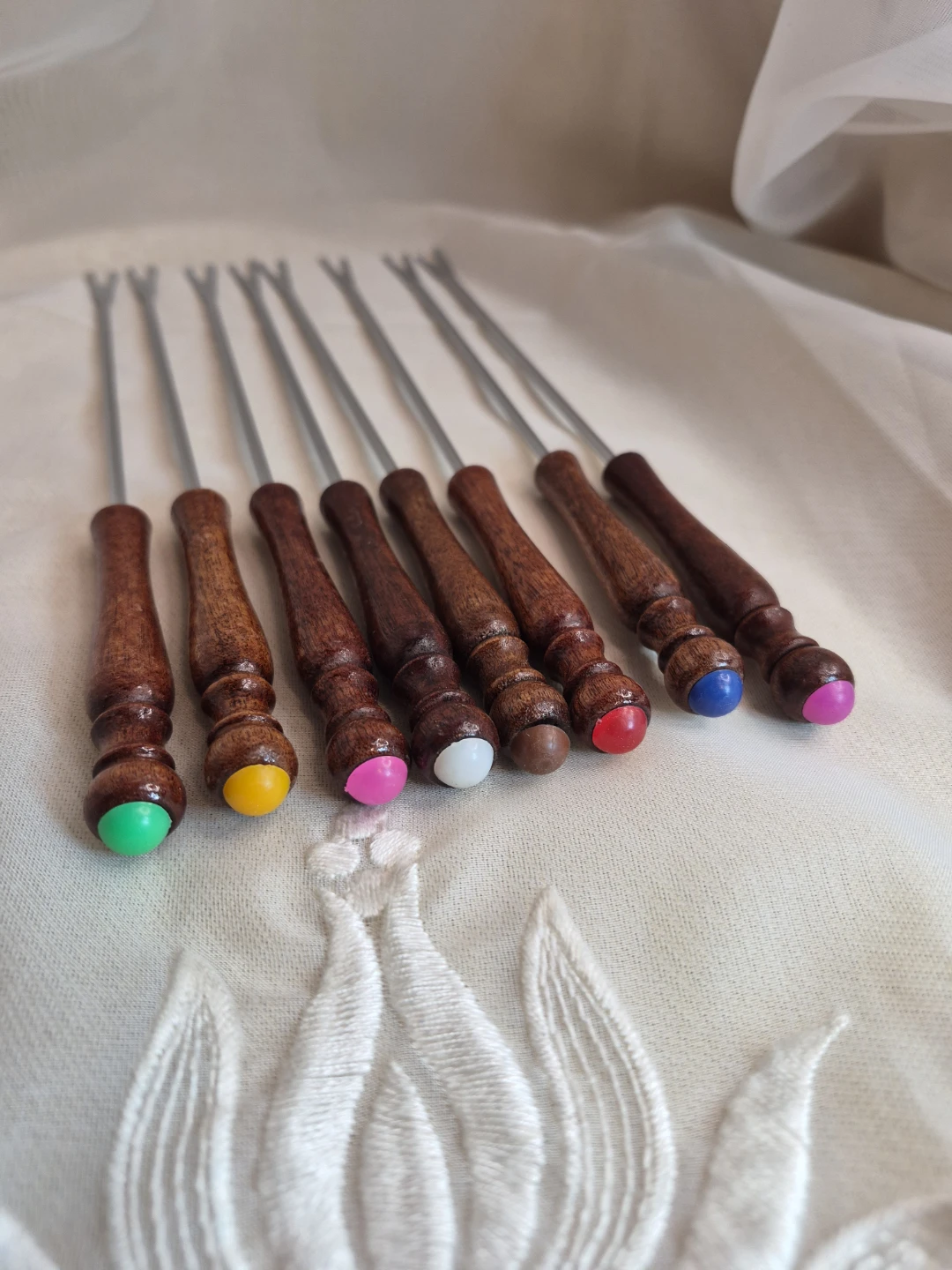 Set of 8 MCM Stainless Steel & Wooden Fondue Forks - Brand New - photo 4