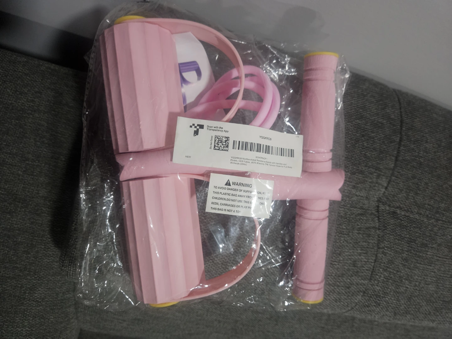 Pink Multifunctional Resistance Band with Handles and Pedals