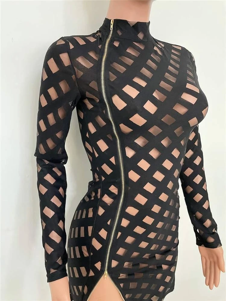 Black Mesh Cut-Out Mini Dress - photo 4