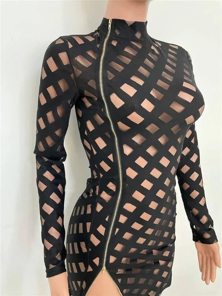 Black Mesh Cut-Out Mini Dress - photo 4