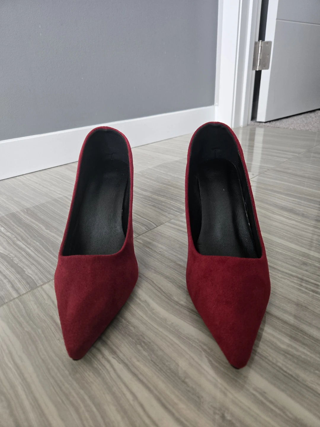 Red Suede Pointed-Toe Stiletto Heels