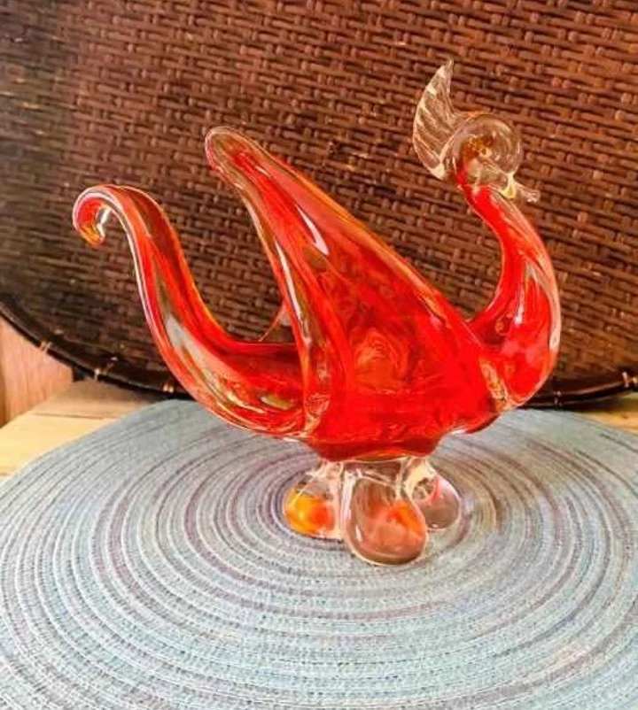 Vintage Red Glass Chalet Loraine Swan Dish