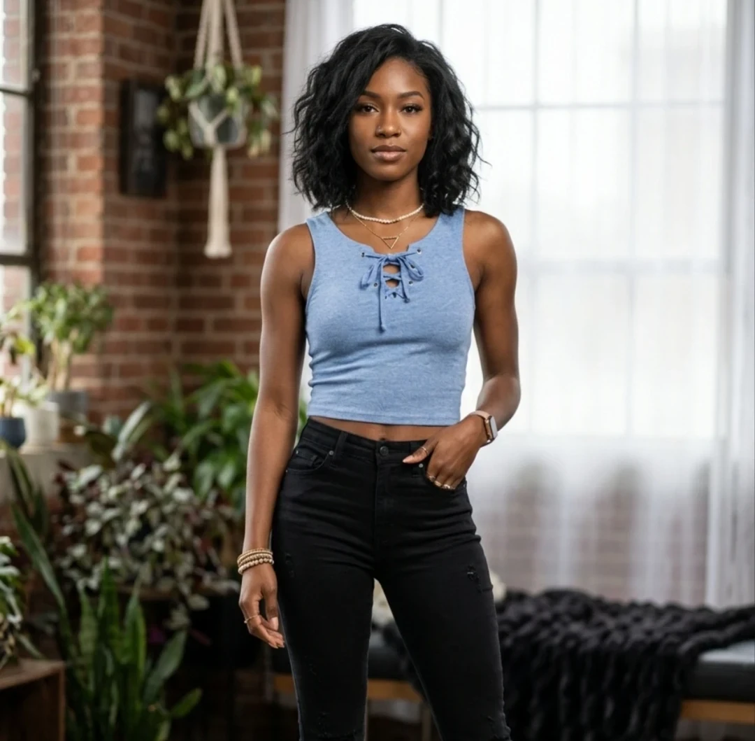 Sexy Blue Lace-Up Tank Top