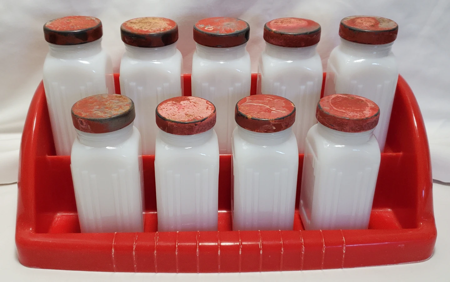 Vintage Milk Glass Spice Jars Set