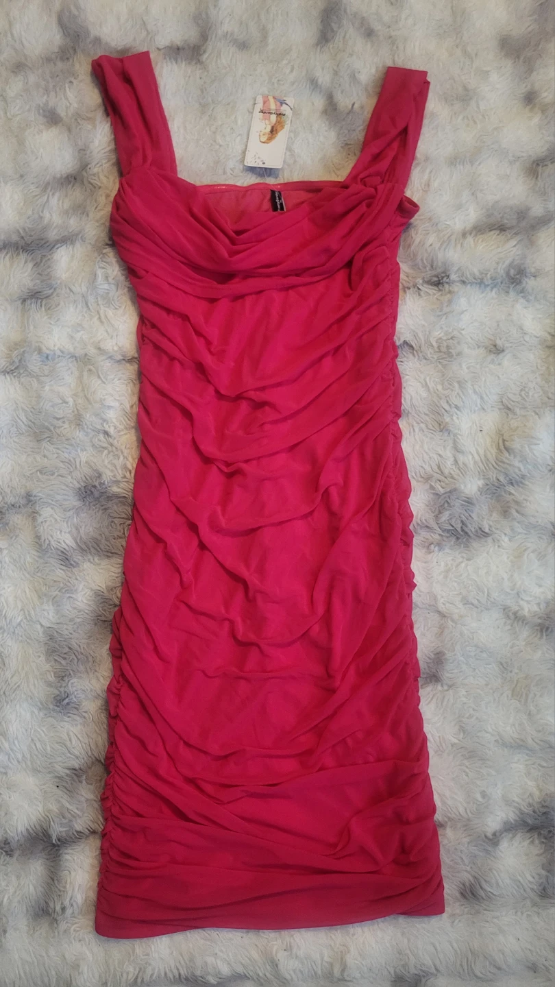 New XL Woman's PrettyGarden Hot Pink Ruched Dress