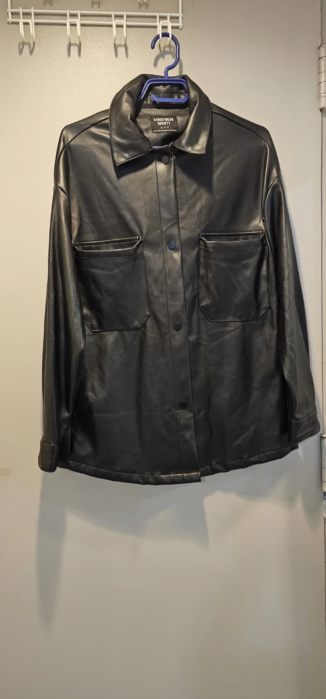 Streetwear Society Black Faux Leather Shirt Jacket - photo 3
