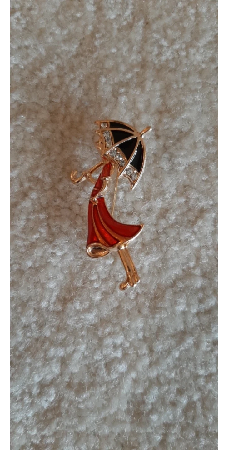 Girl in a red dress holding an umbrella brooch - photo 2
