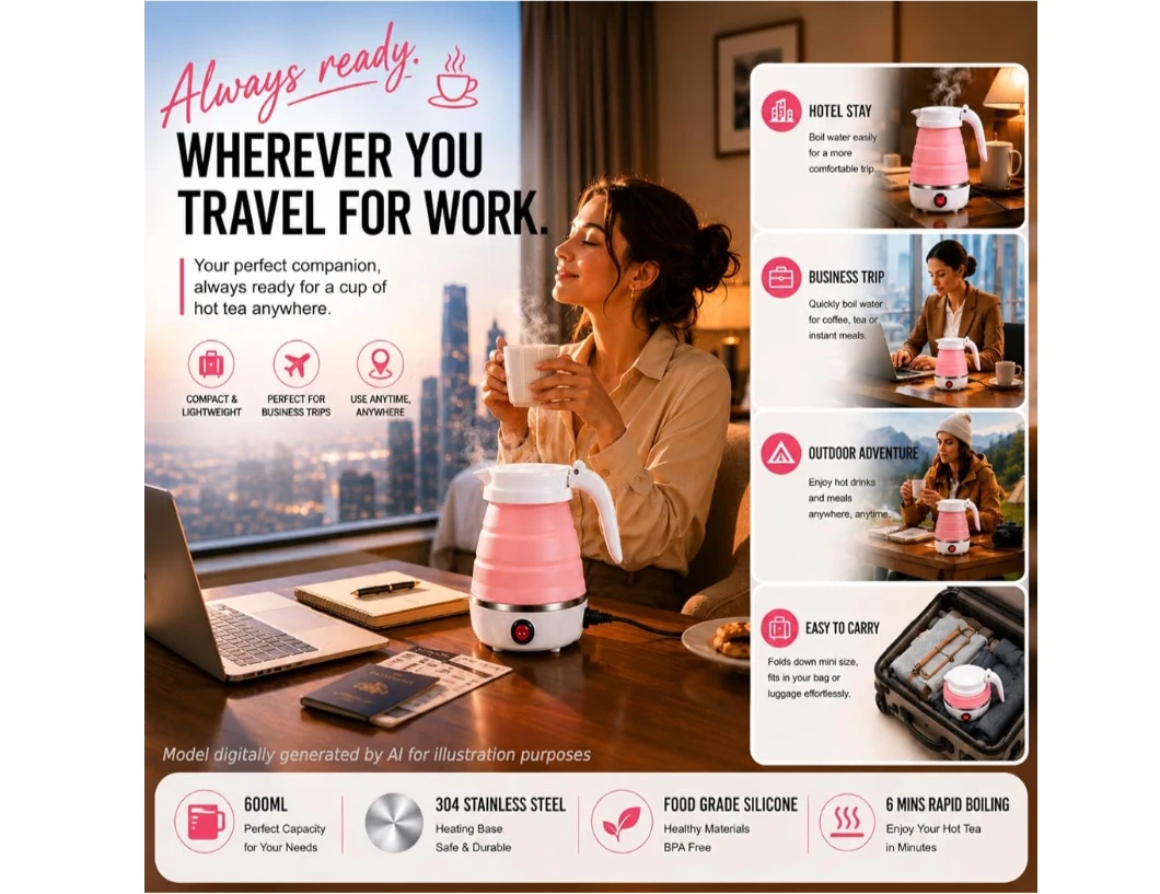 Collapsible Electric Kettle – Pink & White 🌸 - photo 3
