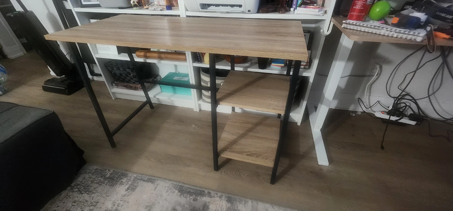 Industrial Style Wooden Desk with Shelves - photo 2