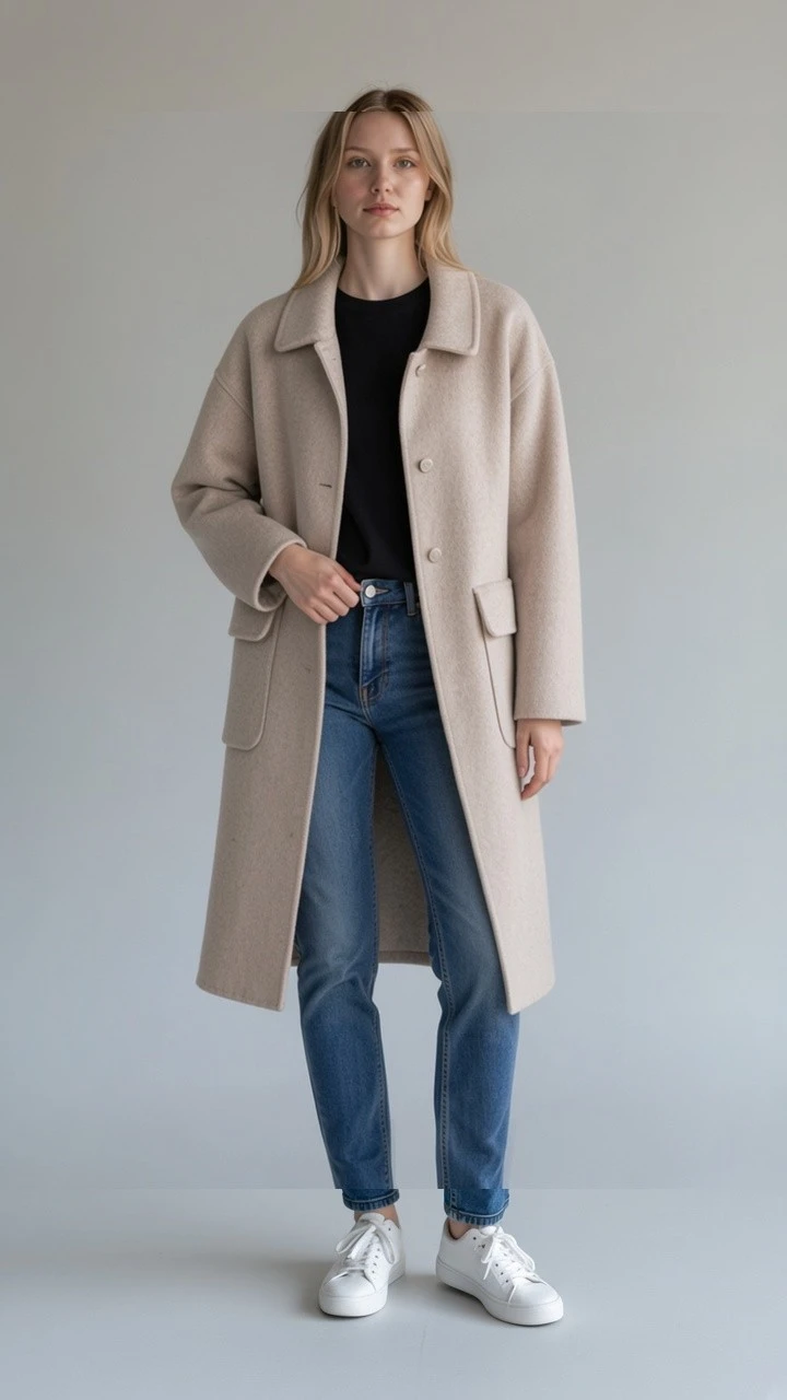 Beige Wool Blend Overcoat - photo 2