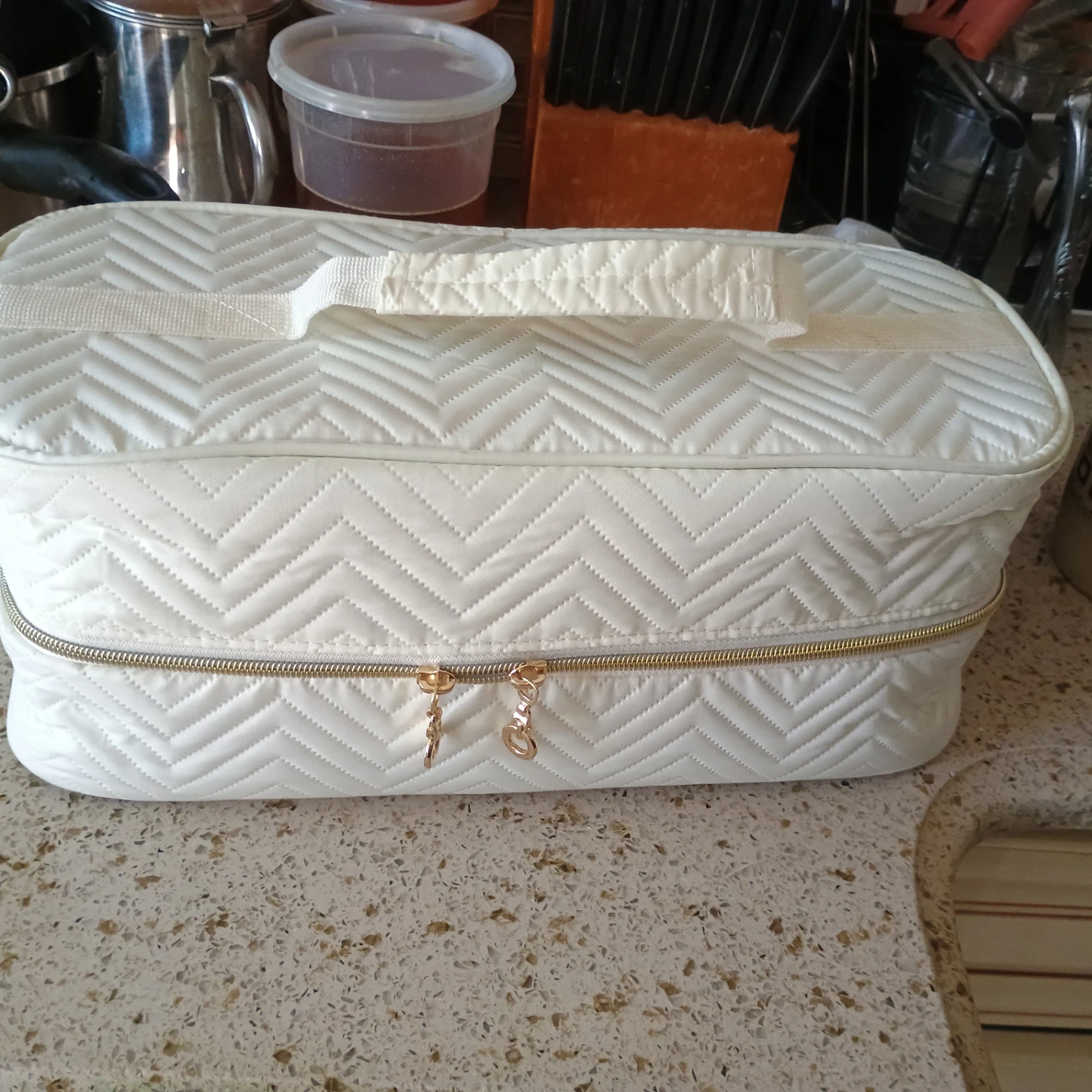 Quilted White Makeup Travel Organizer Case