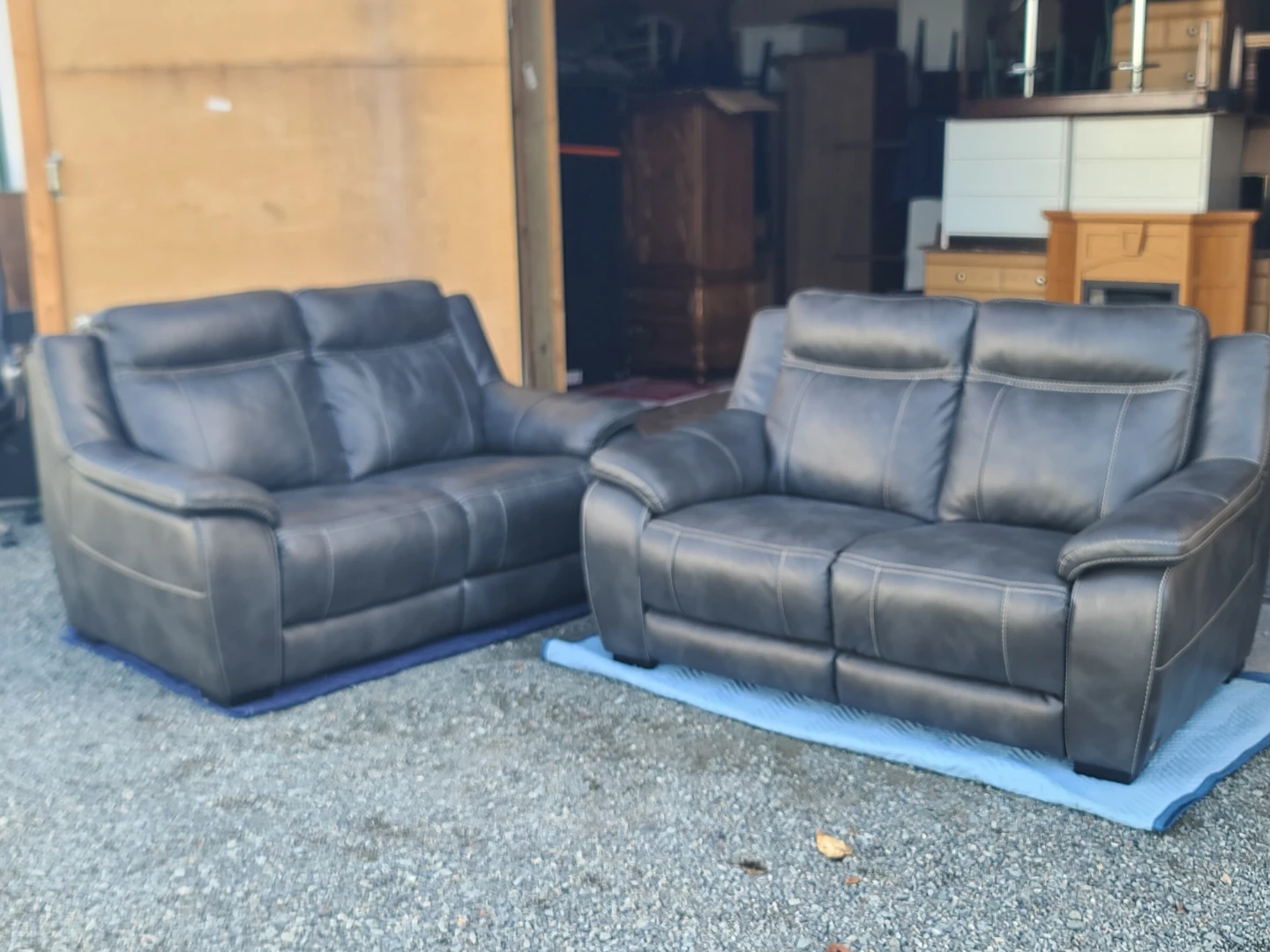 Pair of Grey Leather Loveseats - photo 2