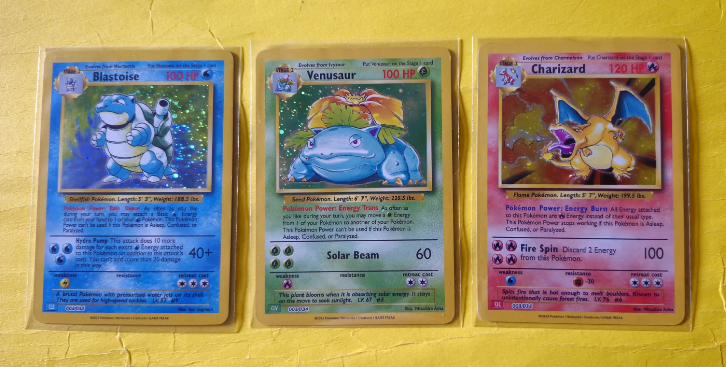 Pokemon Blastoise, Venusaur and Charizard cards