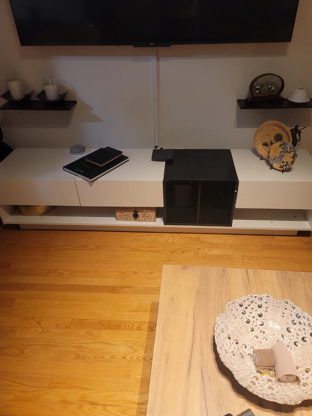 Modern White and Black TV Stand Media Console