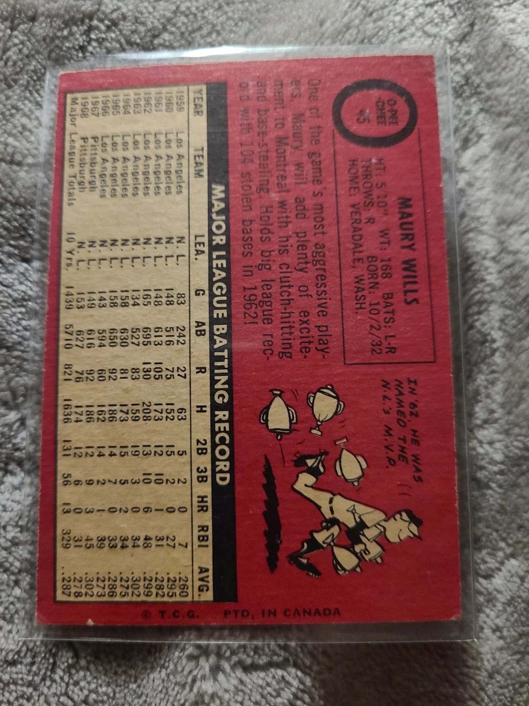 1969 Maury Wills O-Pee-Chee Baseball Card - photo 2