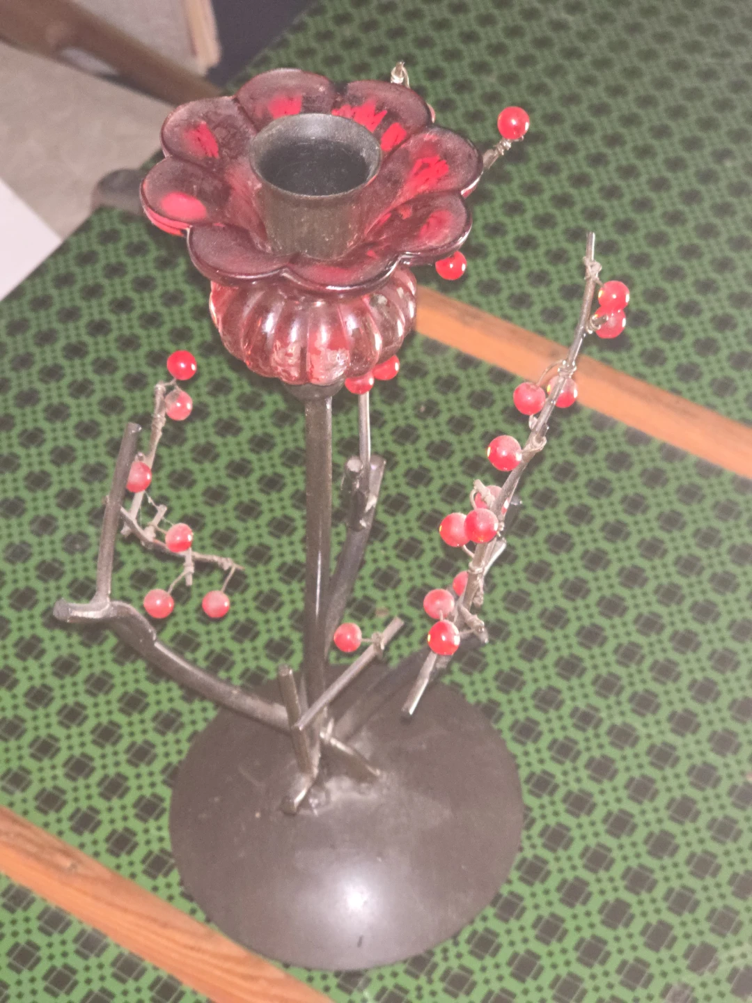 Vintage Red Glass Flower Candle Holder - photo 2