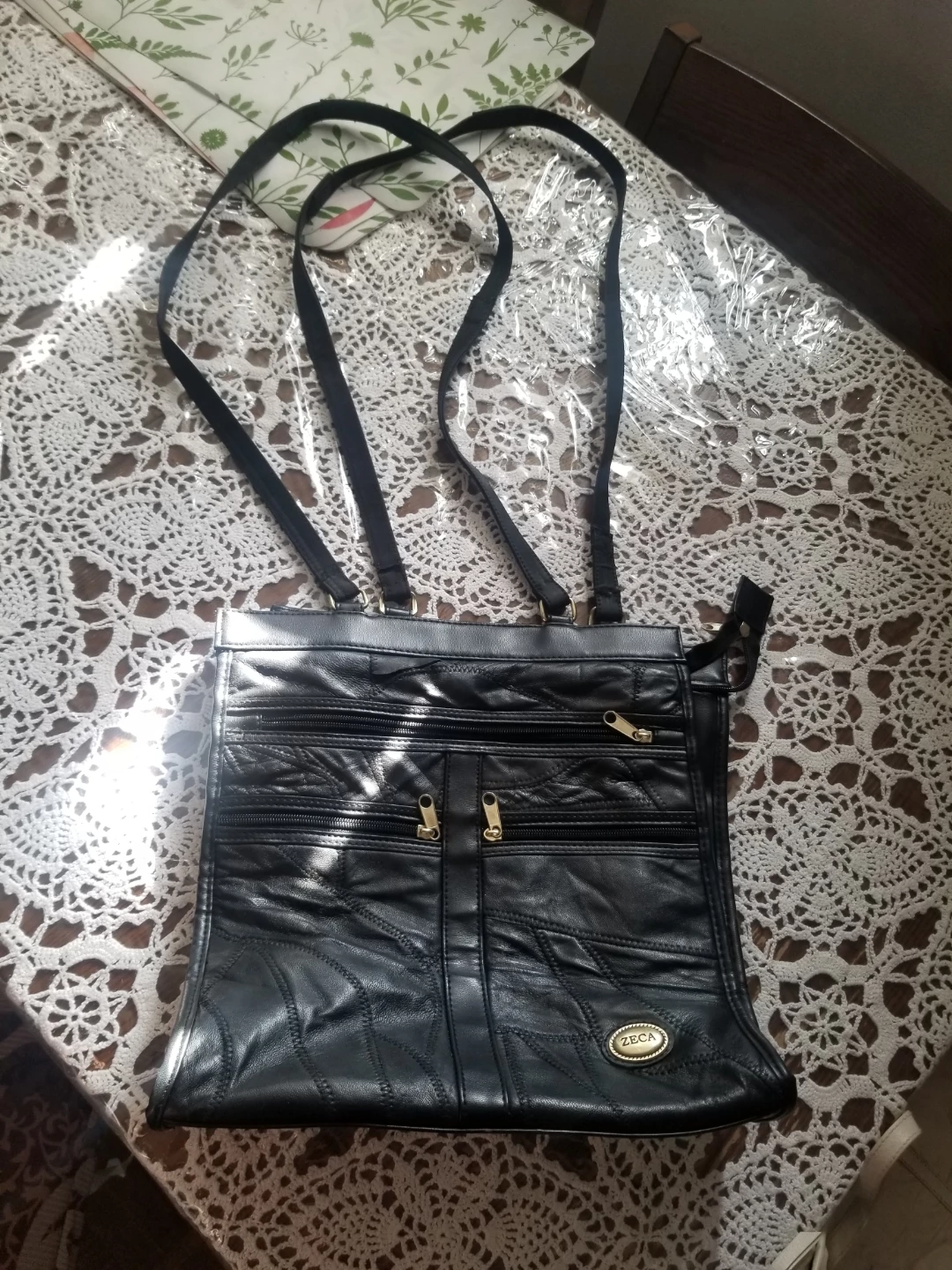Zeca Black Leather Patchwork Shoulder Bag