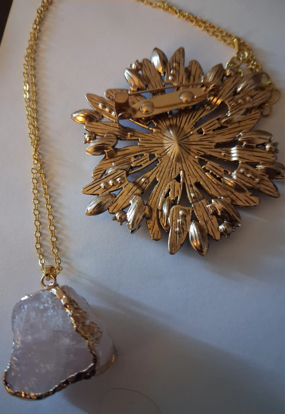 Crystal Pendant Necklace and Floral Brooch Set - photo 4