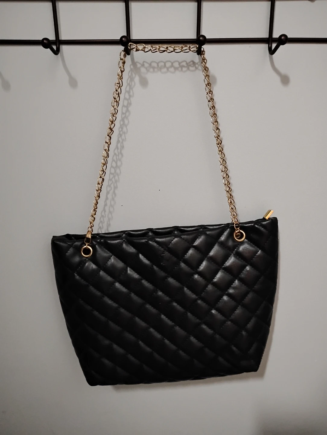 Black Quilted Shoulder Bag with Chain Strap