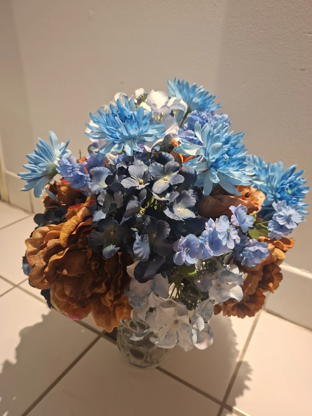 Artificial Floral Bouquet Blue and Brown - photo 3