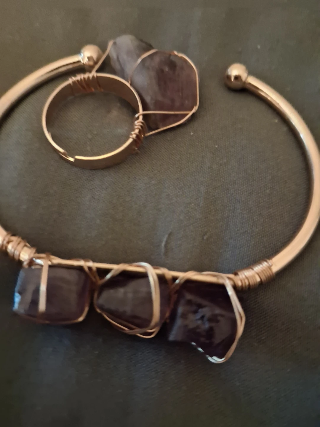 Wire-wrapped amethyst bracelet and ring set - photo 3