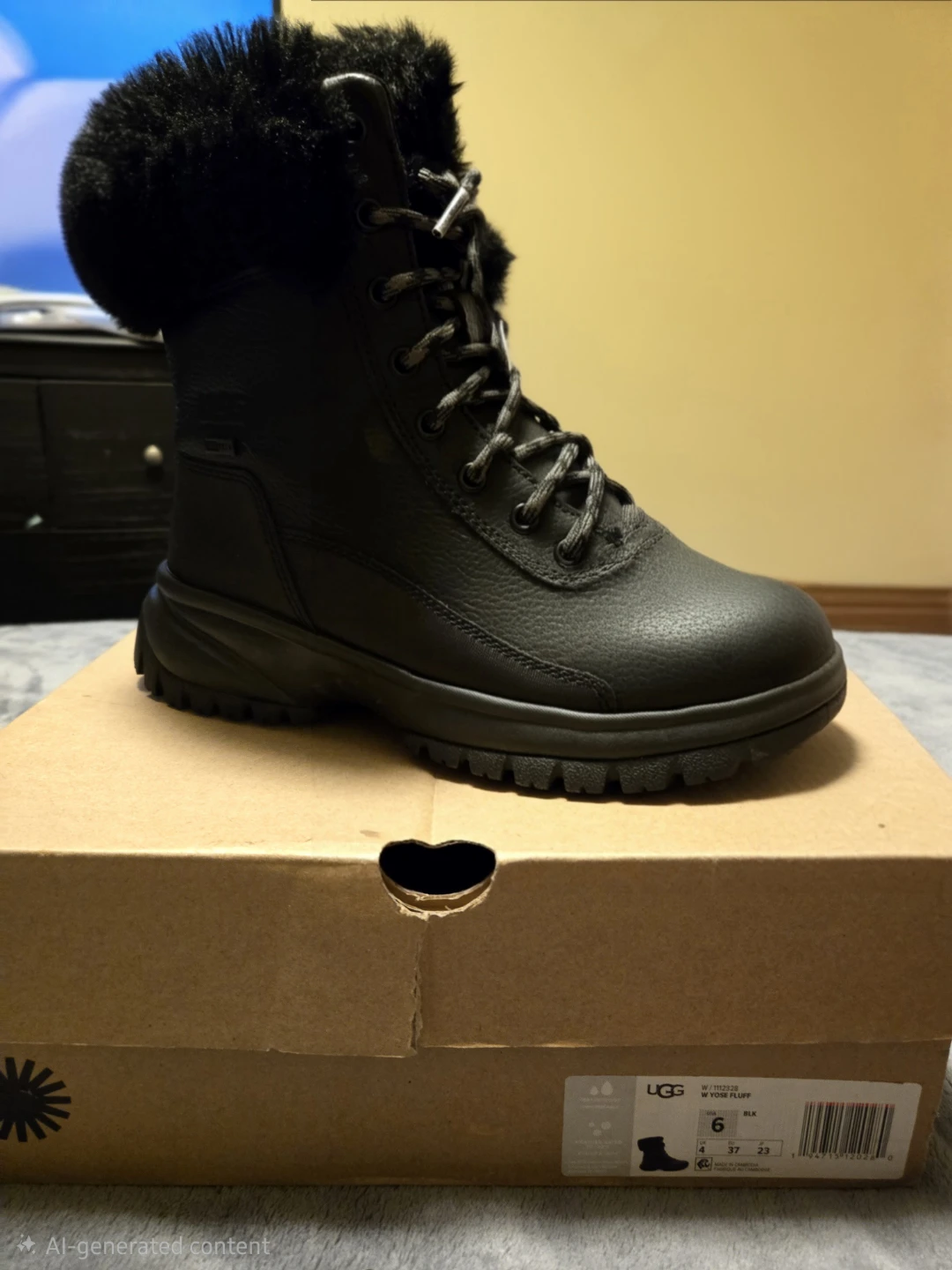 UGG W Yose Fluff Boots - Black - Size 6