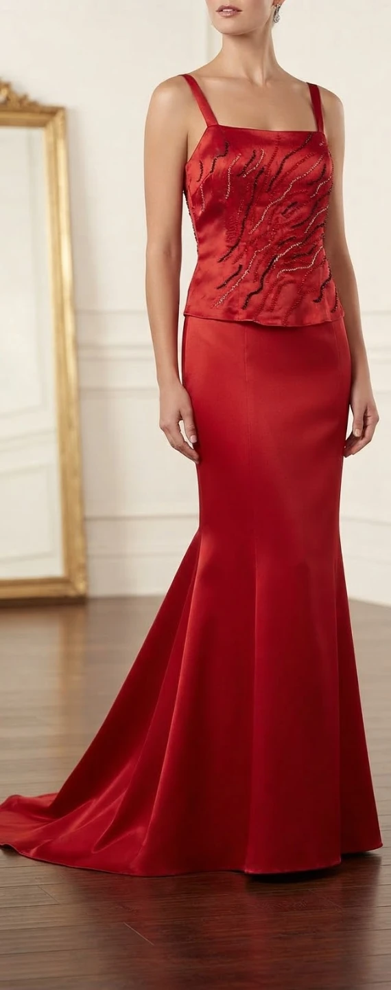 New Red Beaded Two-Piece Formal 14p Dress