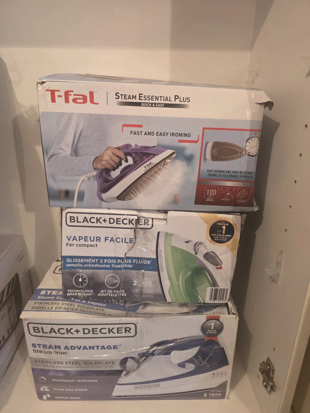 Lot of 3 Steam Irons T-fal and Black + Decker